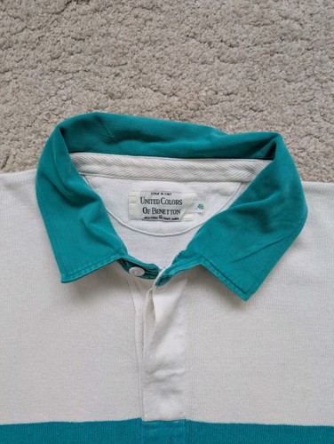 Vintage Benetton Green Rugby Shirt 46 Made In Italy (Fits Like M-L) - Picture 2 of 11