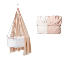 Eksponat Leander kołyska biała + welon różowy + 2 prześcieradła różowe !!!