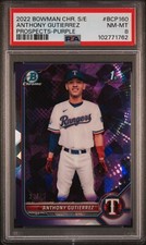 2022 Bowman Chrome Sapphire Edition Anthony Gutierrez Purple Refractor /25 PSA 8