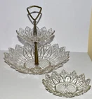 Vintage Tier Federal Glass Petal Clear Serving Tray Dessert Appetizers Set