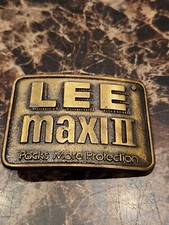Vintage Brass Advertising Lee Maxi II Belt Buckle Packs More Protection