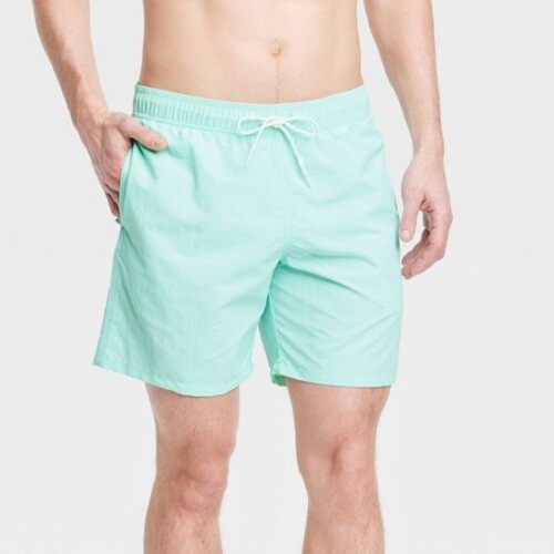 ★BAD BLOOD★ AQUA Mystic Nylon Reflective Boxer Swim Shorts GOODFELLOW Solid Light Aqua Blue Swim Shorts Trunks w/ Mesh