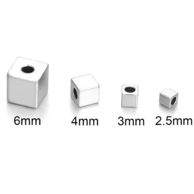 2,5-6MM EDELSTAHL SPACER PERLEN CHARM ARMBAND VIERECK SILBER ZWISCHENPERLE CUBE