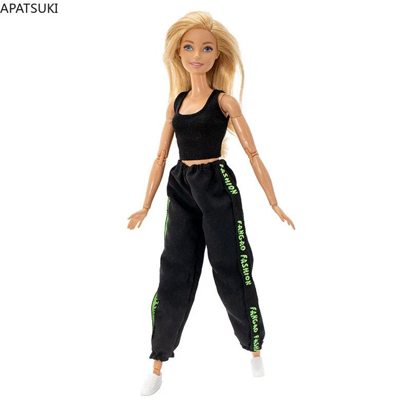 APATSUKI Mode Sportkleidung Set für Barbiepuppe Outfits Schwarzes Oberteil Lange Hose