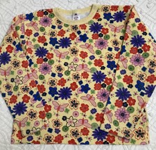 VTG Girls Sweatshirt All Over Print Flower Power Butterflies Sz XL 80s Groovy
