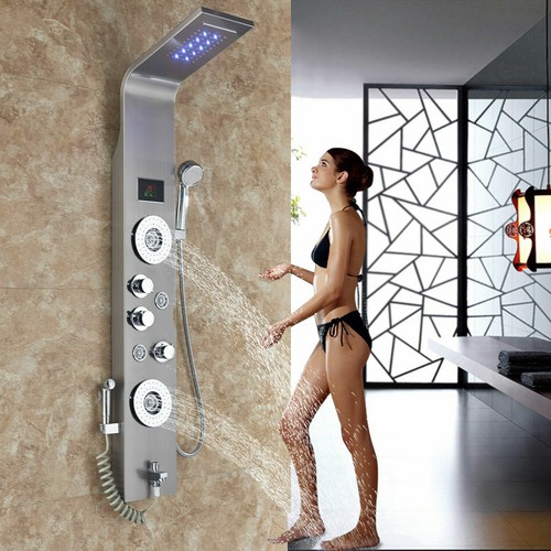 Panel de Ducha Moderna Acero Inoxidable Columna de Hidromasaje Para Baño Con LED - Imagen 108 de 347
