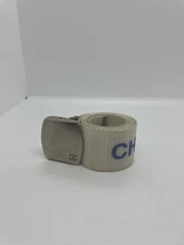 Genuine CHANEL CC Logos Buckle Belt White Blue Nylon 99S France 04233