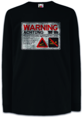 CROCODILE WARNING SIGN II Kinder Langarm T-Shirt See Krokodil Symbol Warnschild