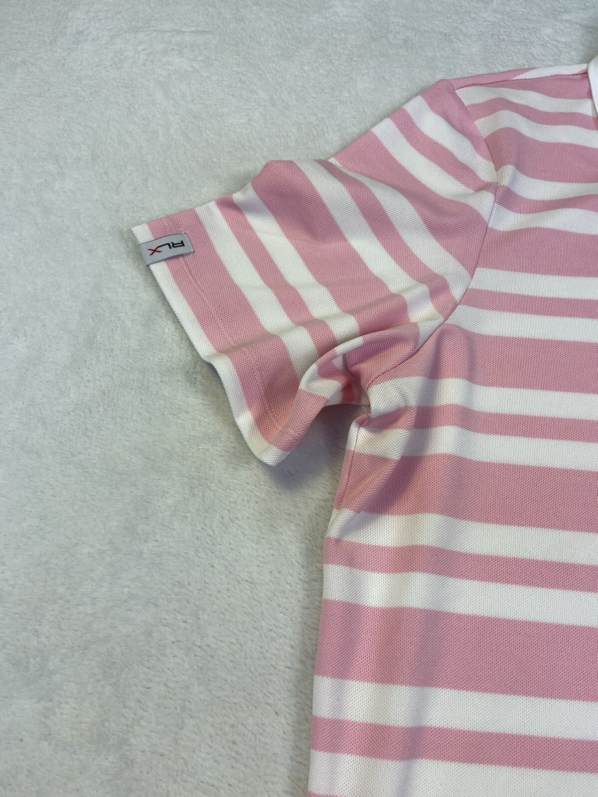 RLX Ralph Lauren Mens L Striped Golf Polo Shirt Stretch Short Sleeve Button Up thumbnail 4