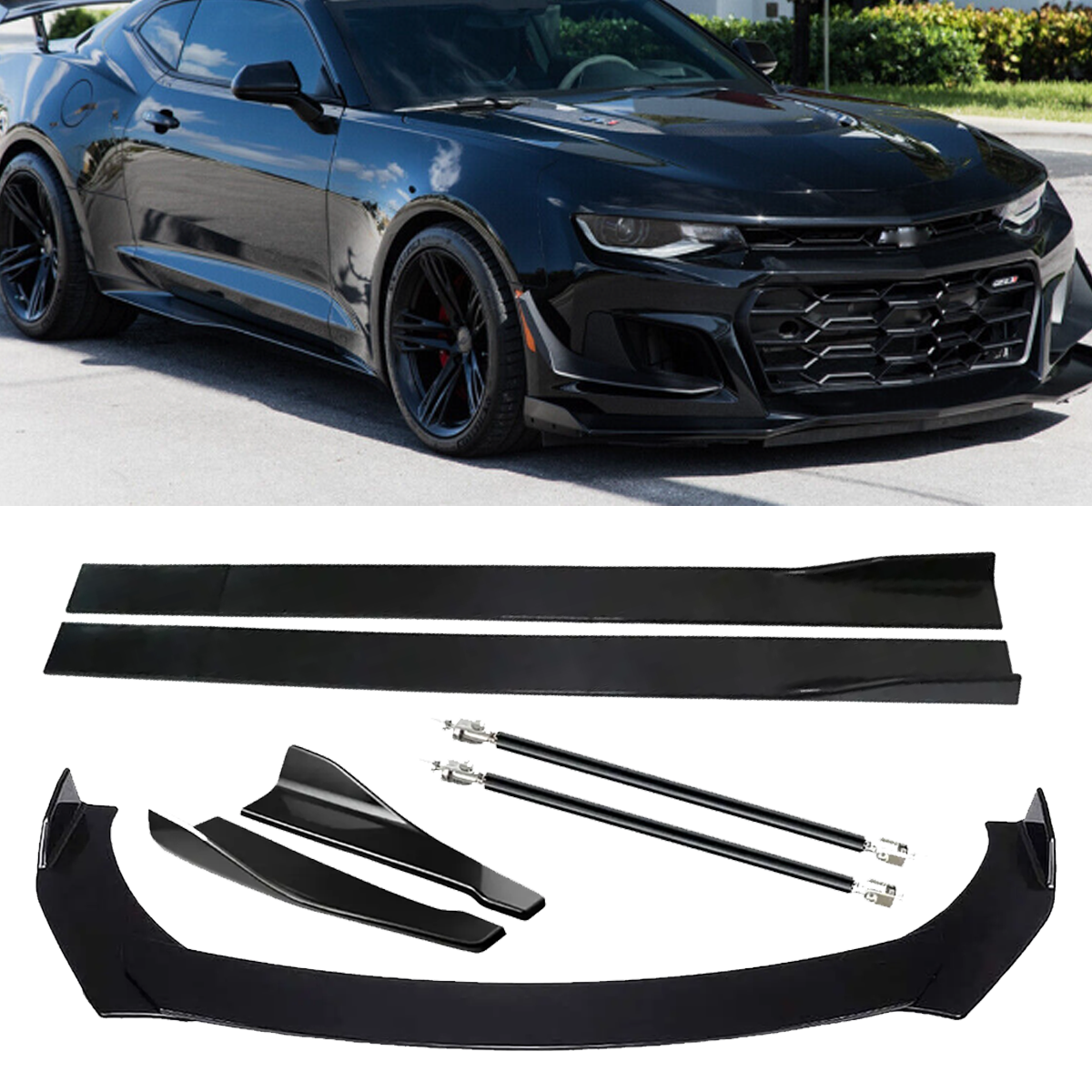 Glossy Front Splitter Bumper Lip Spoiler Side Skirts for Chevy Camaro