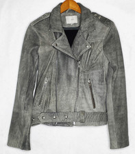 Iro Jova Biker Jacket Womens Size 42 Leather Asymmetrical Zip Belted Gray