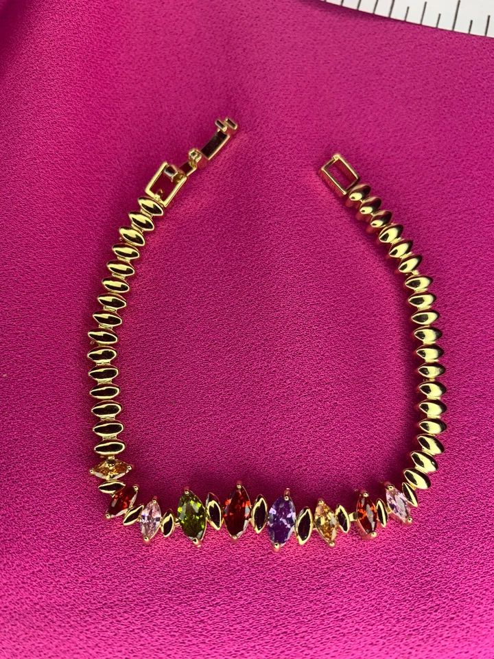 Pulsera Elegante Con Piedras Multicolor/Multicolor Piedras Brazalete Chapado en Oro Foto 3 de 4