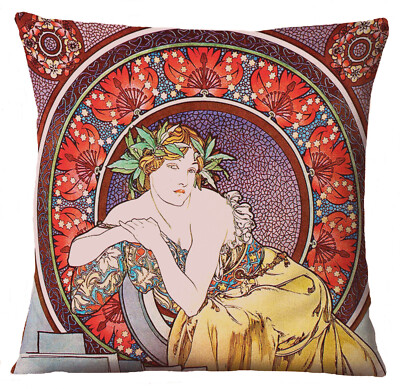 Kissenbezug Canvas-Stoff Jugendstil Alphonse Mucha La Femme aux Coquelicots
