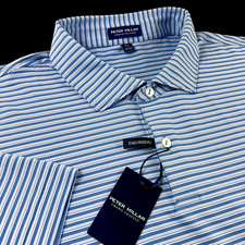 Peter Millar Crown Comfort Performance Stretch Stripe Blue Polo Shirt XL 120