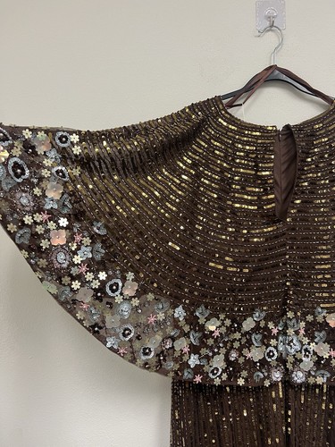 Mac Duggal Size 20 Sequin Vneck Floral Beaded Cape Sleeve 5221 Chocolate Dress - Picture 8 of 13
