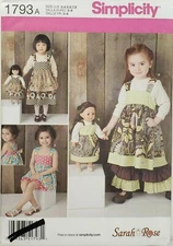 Simplicity 1793 Sundress, Ruffled Pants & Shorts + 18" Doll Clothes Sz 3-8 UNCUT
