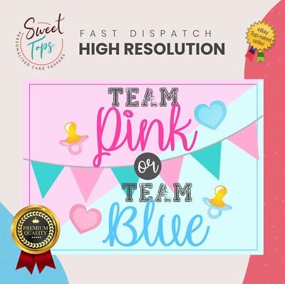 BABYPARTY ROSA ODER BLAU RECHTECKIG ESSBAR TORTENAUFLEGER DEKORATION PERSONALISIERT