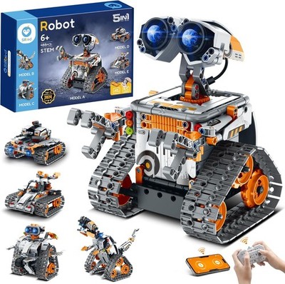 Interactive Remote Control Robot Kit - Buildable 5-in-1 STEM Toys for Ages 8-13