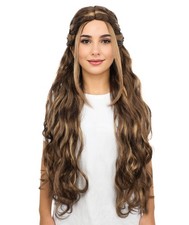 Women's Brunette Braided Wig, Extra Long Synthetic Hairpiece Cap for Cosplay