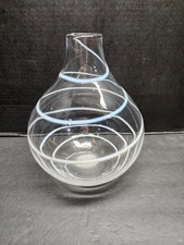 VINTAGE HAND-BLOWN CLEAR GLASS WHITE SPIRAL VASE, BULB, GOURD-SHAPED ~ EXCELLENT