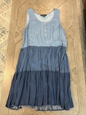 Karen Kane USA Blue Chambray 3 Tier Mini Dress Sundress Boho Beach Size M EUC