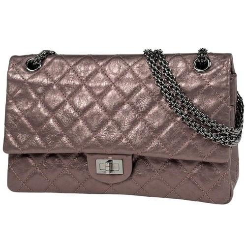Chanel 2.55 Line Chain Shoulder Bag Matelasse W Flap W Chain Leather Metallic Pi