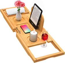 Bamboo Bathtub Tray Caddy - Expandable Bath Caddy for Most Bathtubs