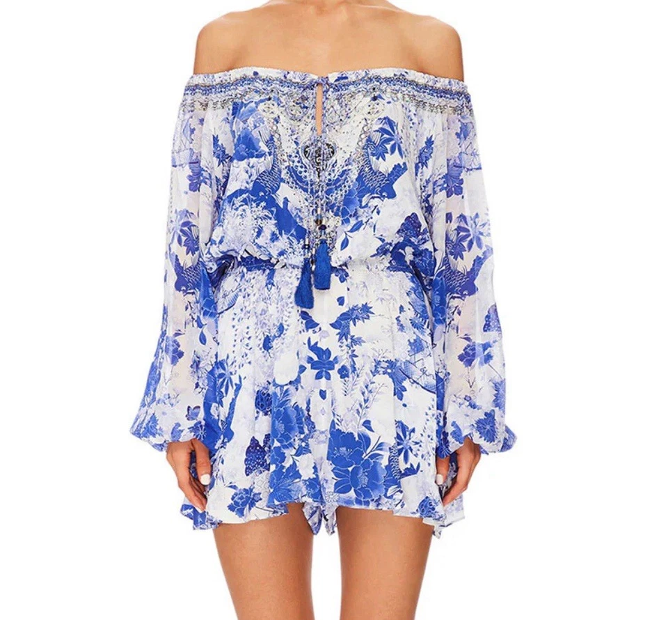 Mono Camilla The Fan Sea Manga Blusa Talla XS Extra Pequeño Koi Pez Azul Foto 2 de 4