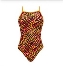 TYR The Finals Girls Zany Zebra Swimsuit Flutterback Pink/Orange Size 24 New