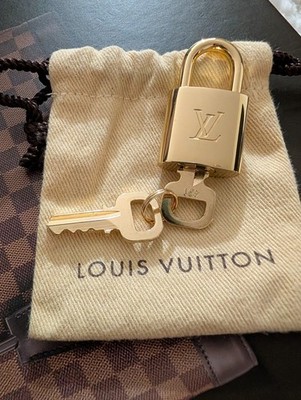 Louis Vuitton Gold Metal Padlock & Keys Set with Dust Bag