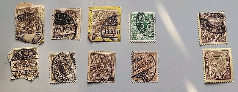 10 Old German Stamps. Scott 46, 46a, 47 And ?. 9 Used. 1 Unused. 1899-1900,and ?