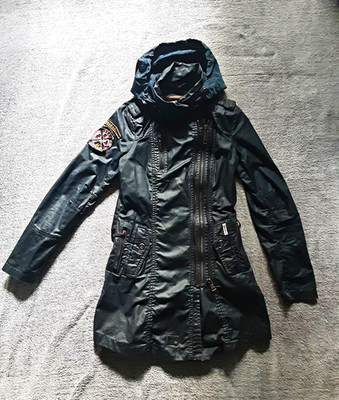 khujo Damen Parka Jacke REHD mit Kapuze Schwarz Gr. S Reißverschluss Taschen