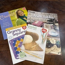 Klutz Learn to Crochet Leisure Arts,  Lot 4 Dishcloths Granny Squares Made Easy