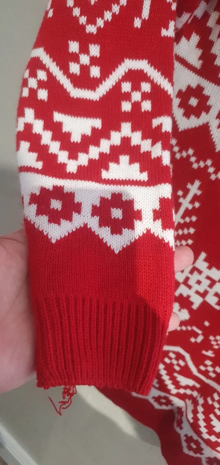 PRETTY BOOHOO RED WHITE FAIRISLE KNITTED CHRISTMAS JUMPER DRESS SIZE 16 18 - Image 3 of 4