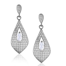 Sterling Silver Marquise Round White Crystals CZ Womens Dangle Earrings
