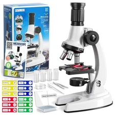 65 Pieces Microscope Kit for Kids Ages 5-7 8-13, 100X-1200X Magnification with 7