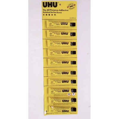 UHU 10 Tubes x 7ml - ALL purpose Repair Adhesive Liquid Strong Glue Yellow Tube
