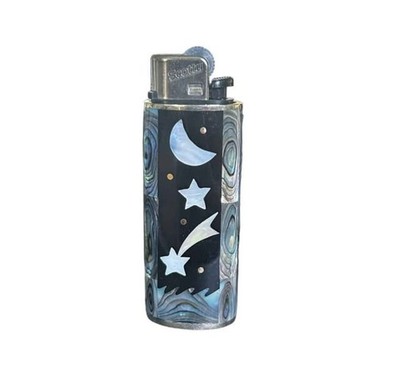 Handmade Abalone Seashell Lighter Case Moon Stars Mosaic Ocean Shell Gift