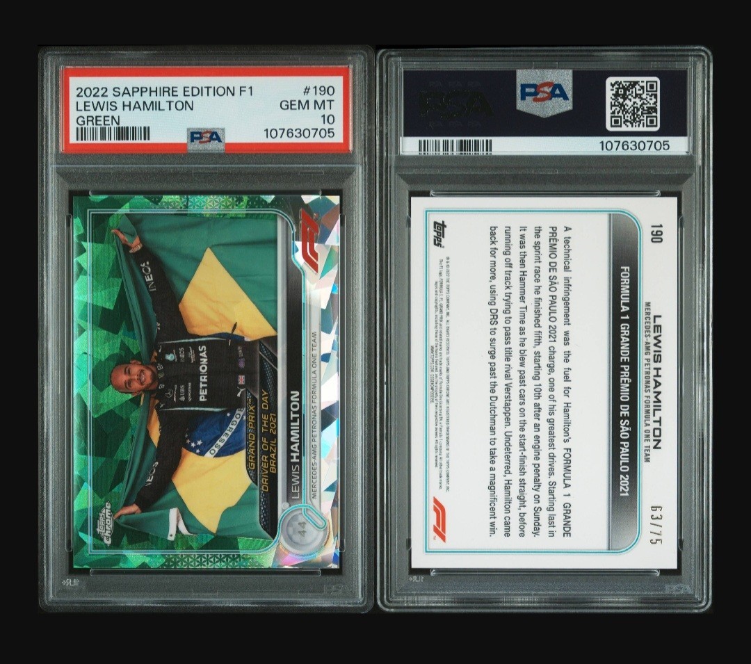 2022 TOPPS CHROME FORMULA 1 SAPPHIRE EDITION #190 LEWIS HAMILTON GREEN PSA 10 view 3