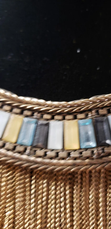 Chico's  Collar Necklace W/ Goldtone Chains,Faux Round Turquoise, Gem Baguettes  - Image 3 of 4