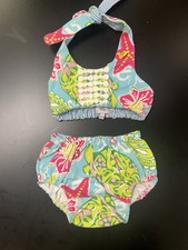 Mud Pie Baby Girls 0-3 Moths Top Bloomer Bottom Set Blue Pink Paisley Ruffles