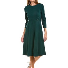 London Times Petites Emerald Green Crew Neck 3/4 Long Sleeve A-Line Midi Dress 6