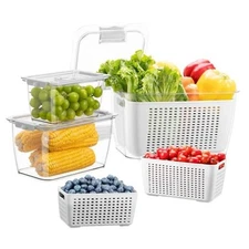 Fresh Container, 3PACK Produce Saver Container BPA Free Fridge Organizer White