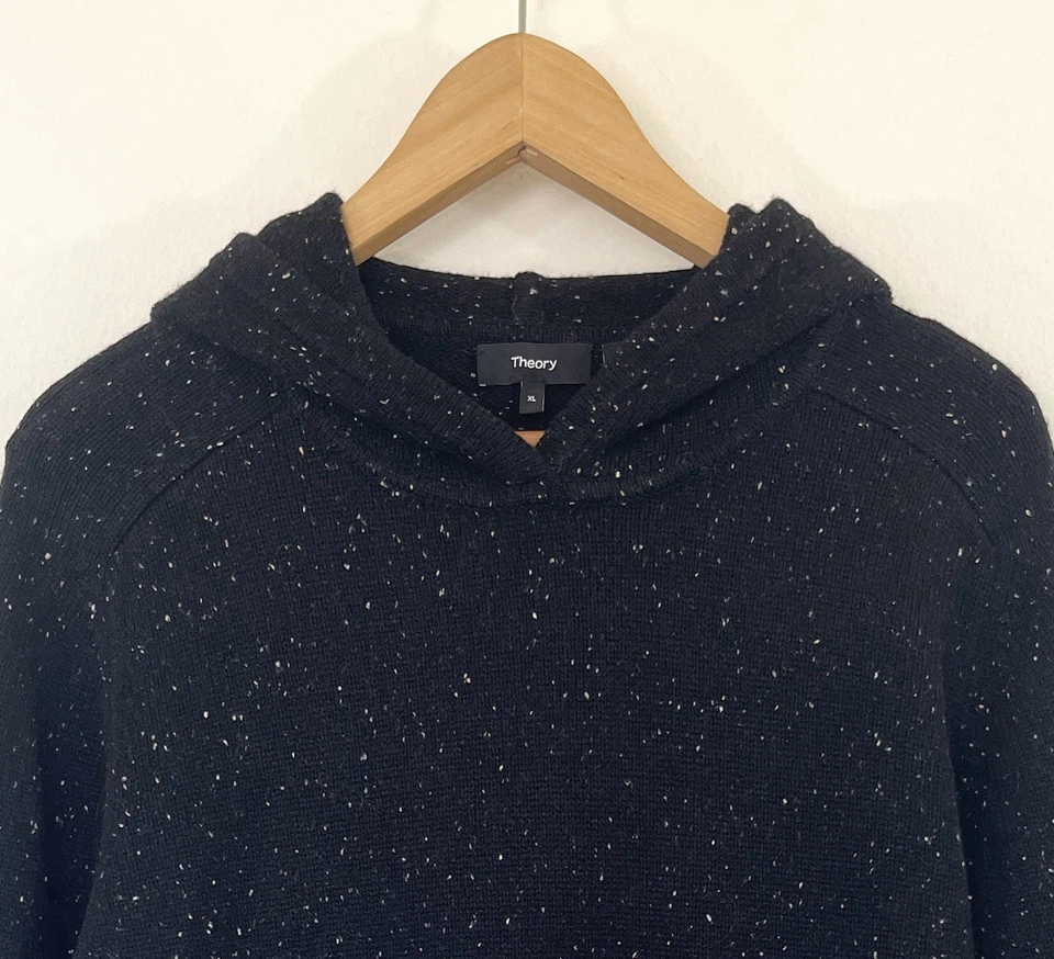 Suéter con Capucha Theory Mujer Donegal Cachemira Talla XL Bolsillos Negro Lujo Acogedor $345 Foto 4 de 4