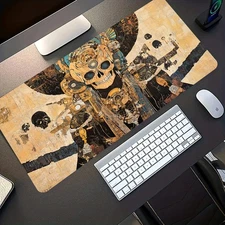 1pc Large Gothic Mechanical Skull Gaming Desk Mat - Non-Slip Rubber Base, Extra-