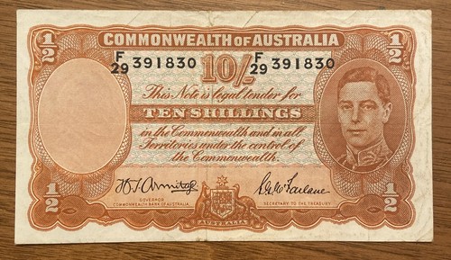 1942 Australia 10 Shillings King George VI Paper Currency - XF