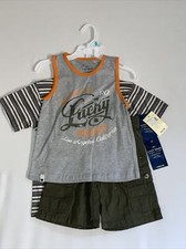 Lucky Brand 3pc Boys Outfit Size 5 Tank Shirt Shorts NWT 62