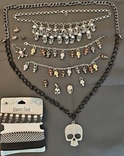 30" w/ Skull & 18" Layered Waterfall Skull Necklaces Goth Punk Earings & More!
