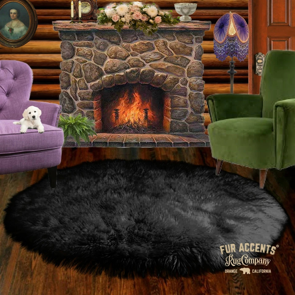 Alfombra clásica redonda peluda de piel de oveja - alfombra de piel sintética acento de piel de oso alfombra blanca   Foto 2 de 4