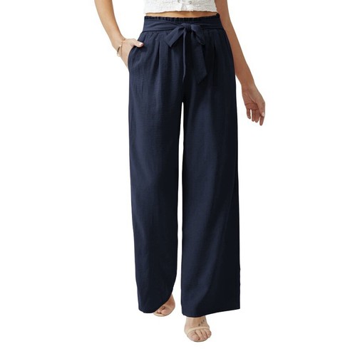 Women Casual Wide Leg Pants High Waisted Flowy Palazzo Pants Size L - 第 1/4 張圖片